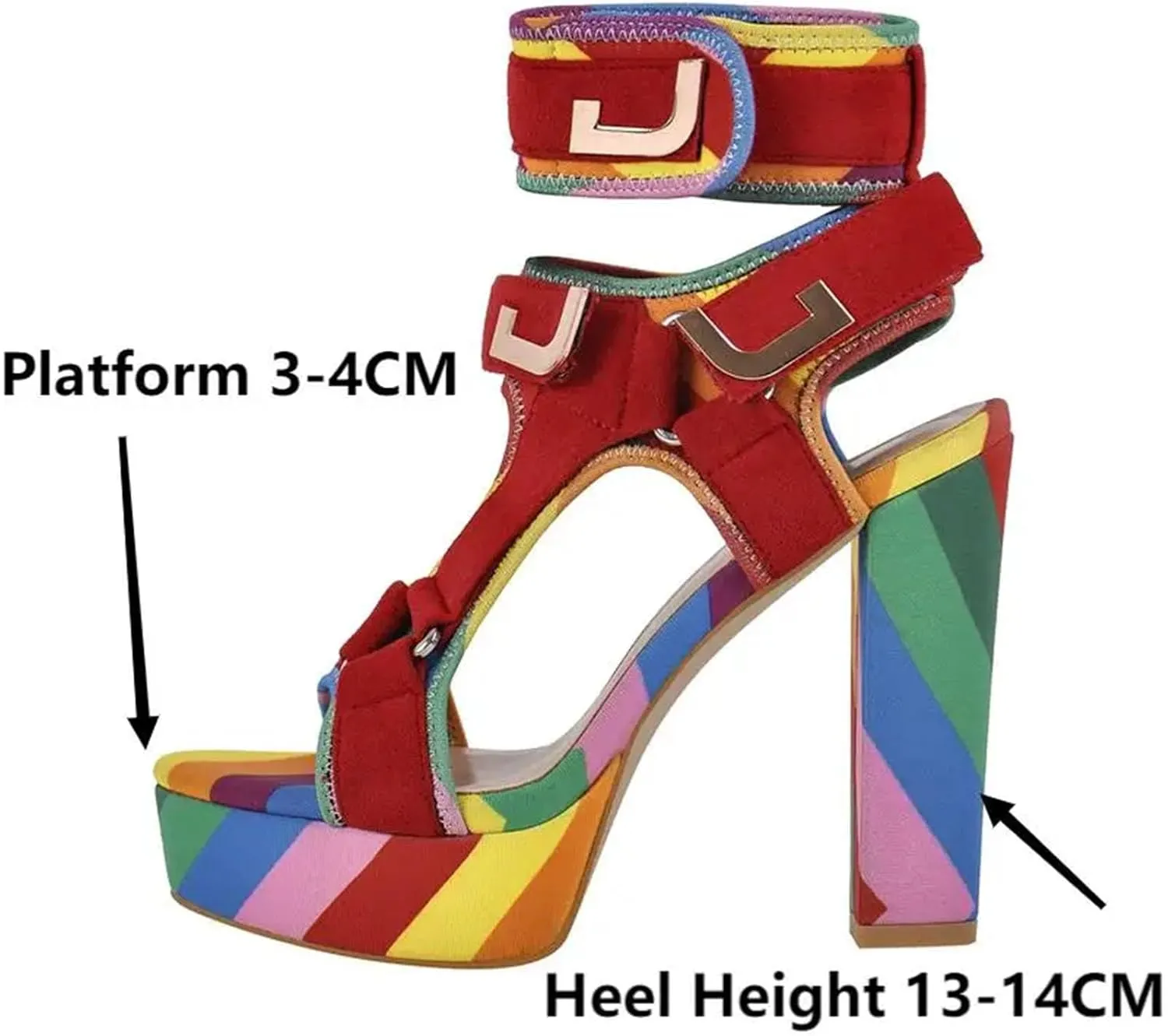 Women's Rainbow Canvas Sandals - Cross Strap Chunky Platform Heels