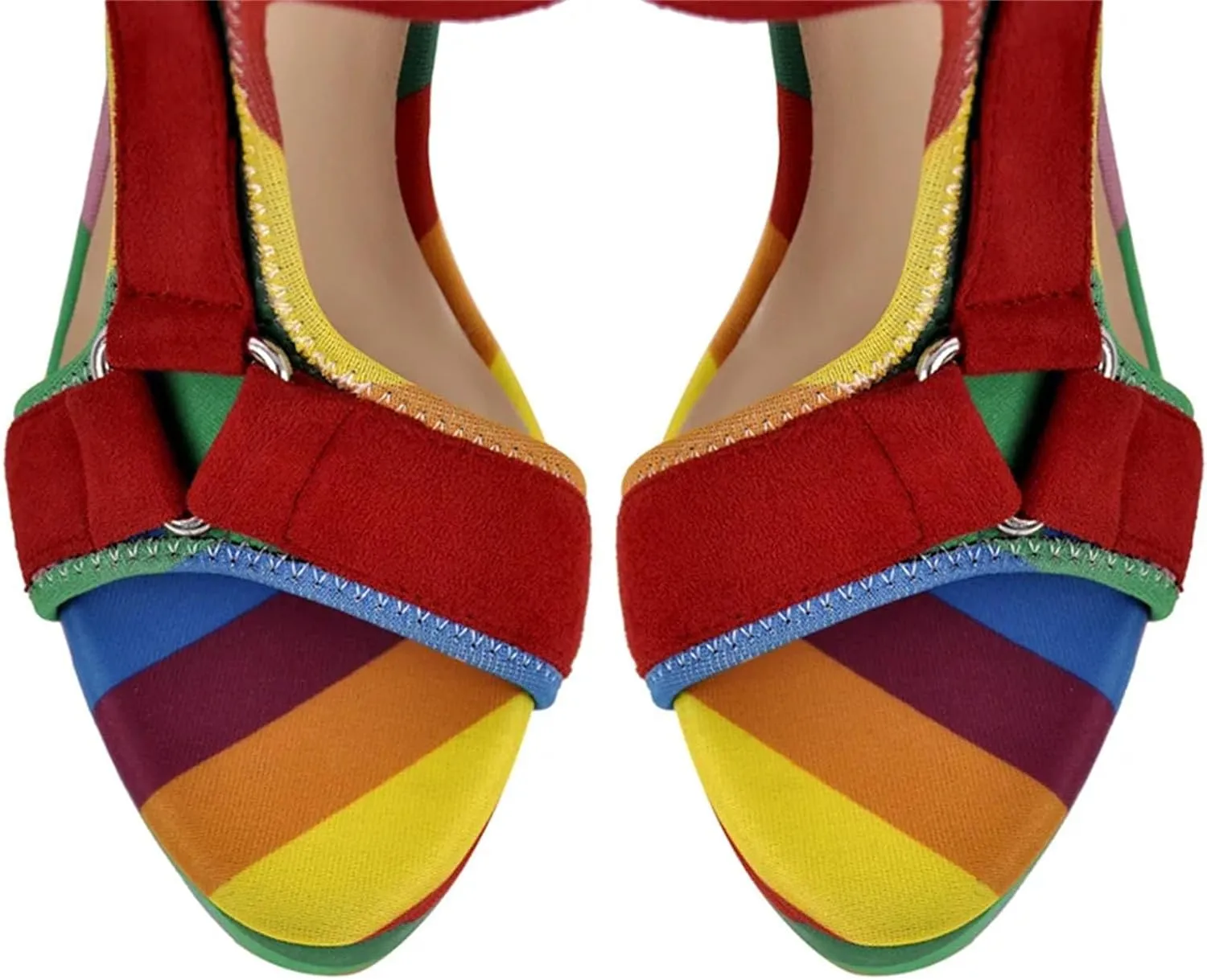 Women's Rainbow Canvas Sandals - Cross Strap Chunky Platform Heels