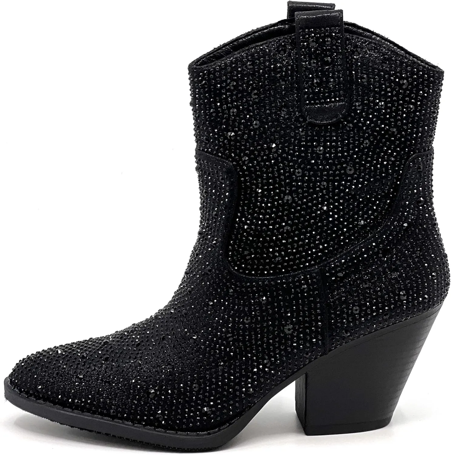Women's Rhinestone Block Heel Mid Calf Short Ankle Booties Knee High Boots