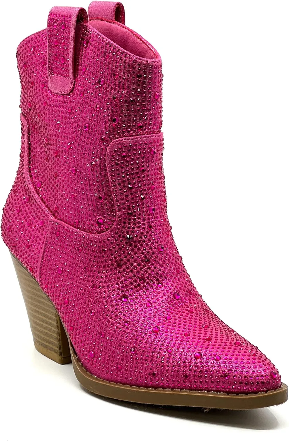 Women's Rhinestone Block Heel Mid Calf Short Ankle Booties Knee High Boots