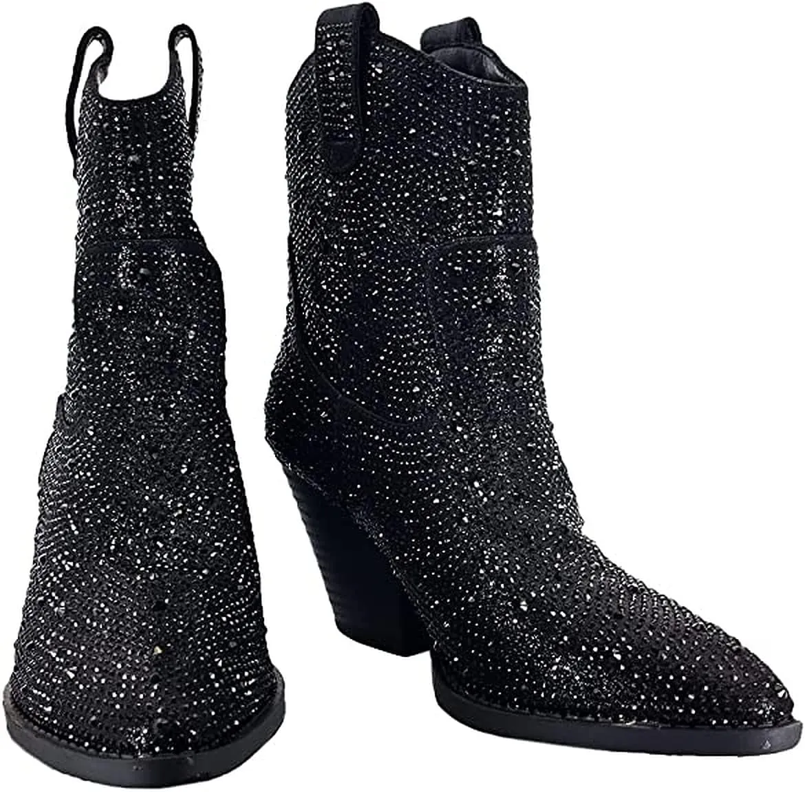 Women's Rhinestone Block Heel Mid Calf Short Ankle Booties Knee High Boots