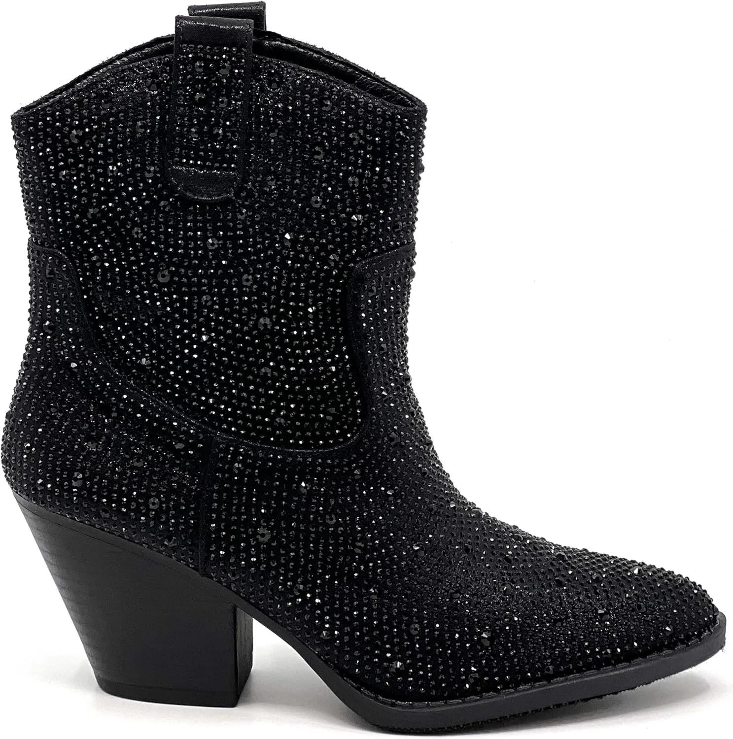 Women's Rhinestone Block Heel Mid Calf Short Ankle Booties Knee High Boots