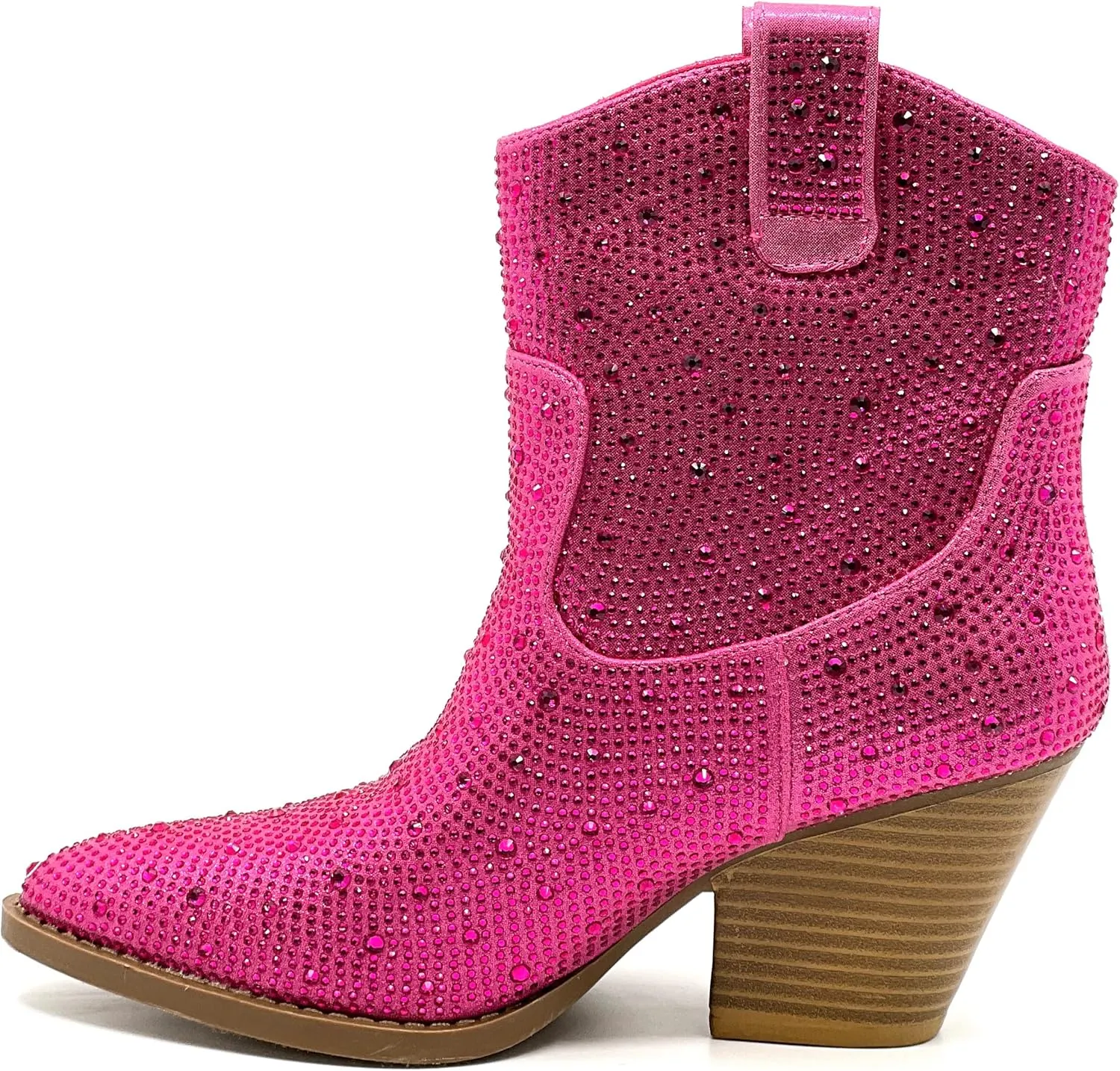 Women's Rhinestone Block Heel Mid Calf Short Ankle Booties Knee High Boots
