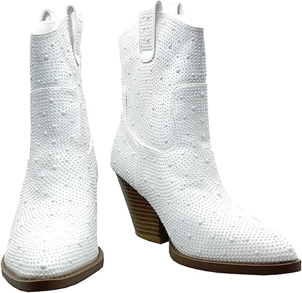 Women's Rhinestone Block Heel Mid Calf Short Ankle Booties Knee High Boots