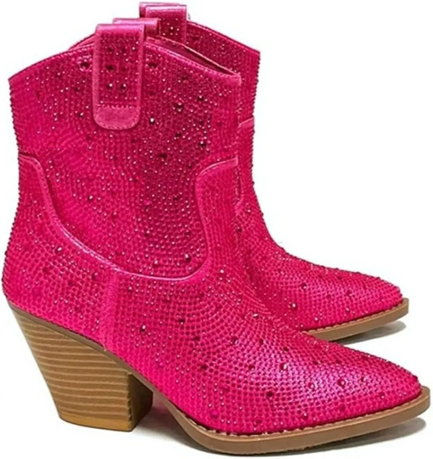 Women's Rhinestone Block Heel Mid Calf Short Ankle Booties Knee High Boots