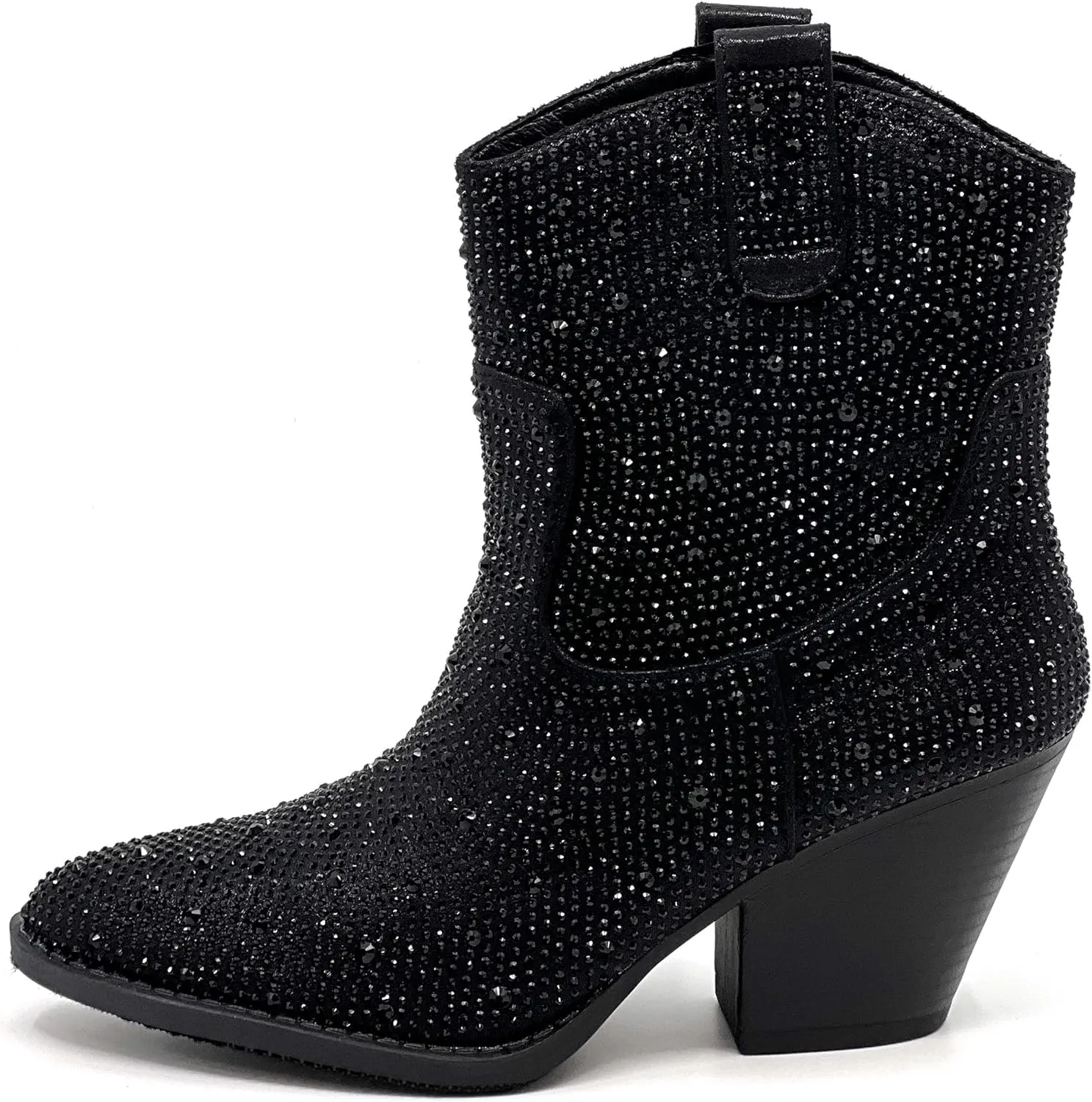 Women's Rhinestone Block Heel Mid Calf Short Ankle Booties Knee High Boots