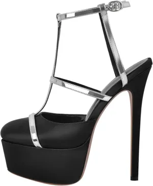 Women's Round Toe T-Strap Heels - Chunky Party Platforms
