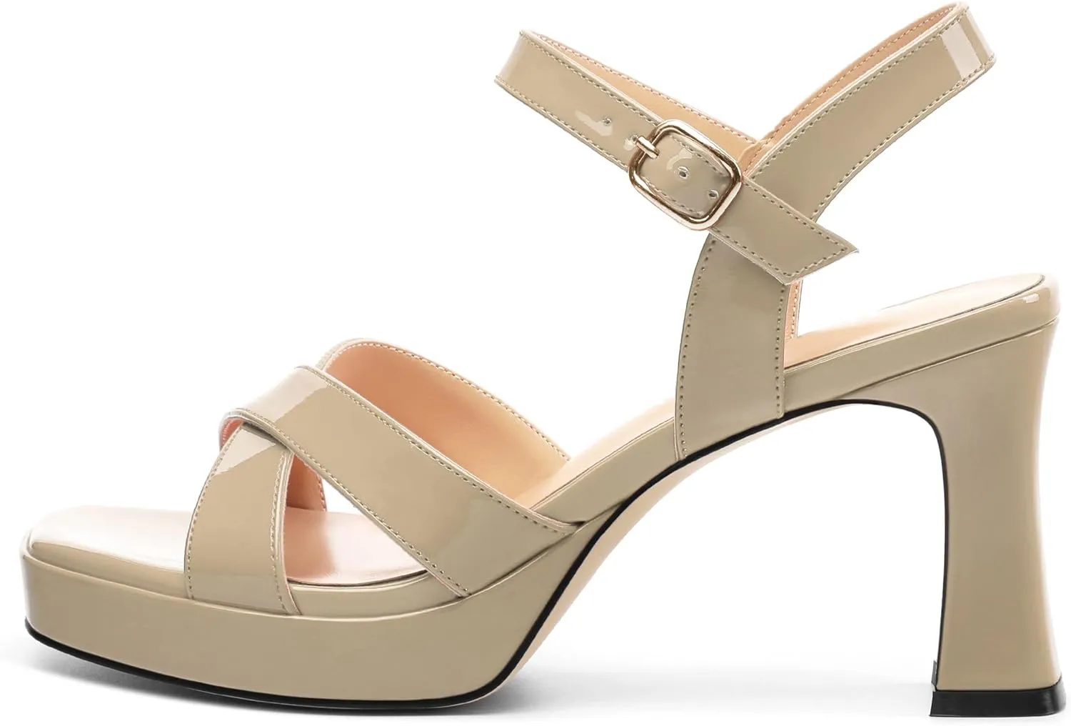 Women's Sandals Chunky High Heel - Adjustable Ankle Strap Open Toe Spool Heels Cross Toe Strap Prom Party Dress Pumps with Buckle