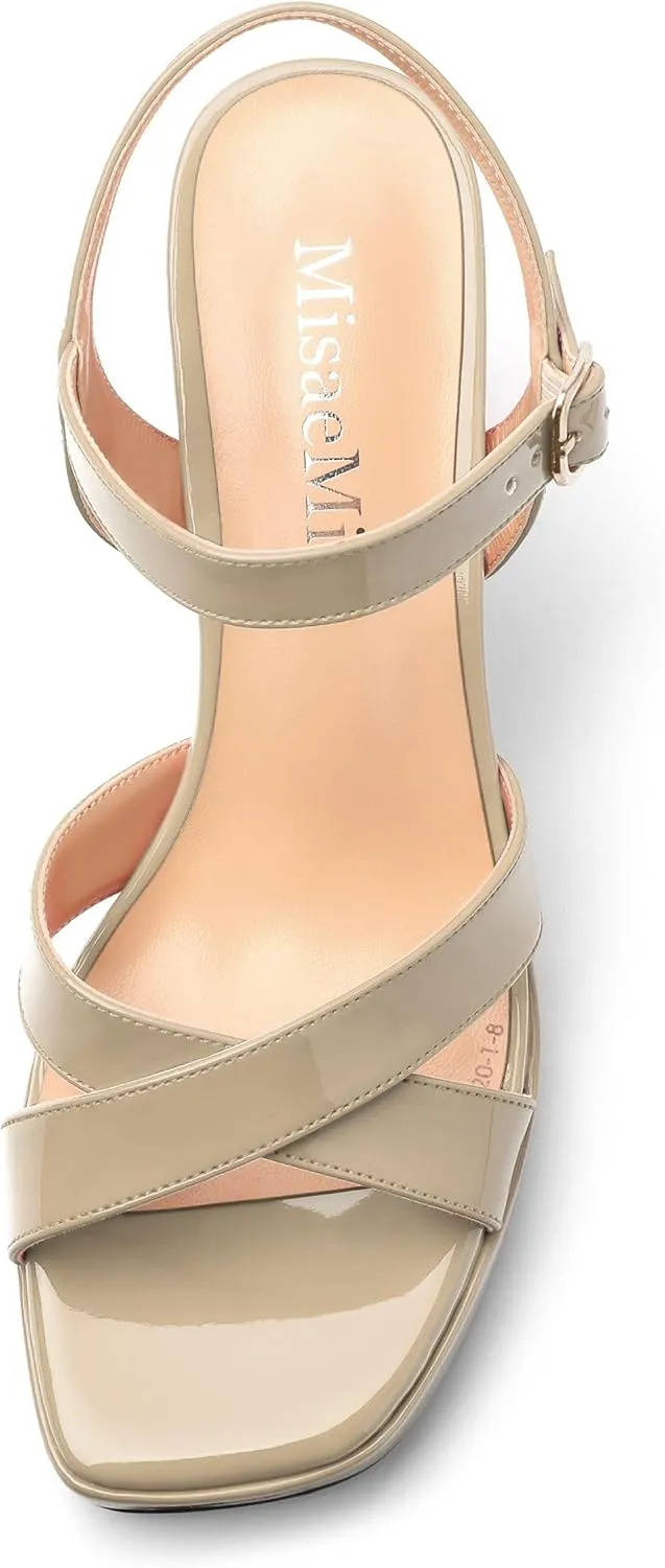 Women's Sandals Chunky High Heel - Adjustable Ankle Strap Open Toe Spool Heels Cross Toe Strap Prom Party Dress Pumps with Buckle