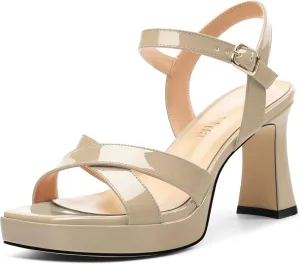 Women's Sandals Chunky High Heel - Adjustable Ankle Strap Open Toe Spool Heels Cross Toe Strap Prom Party Dress Pumps with Buckle