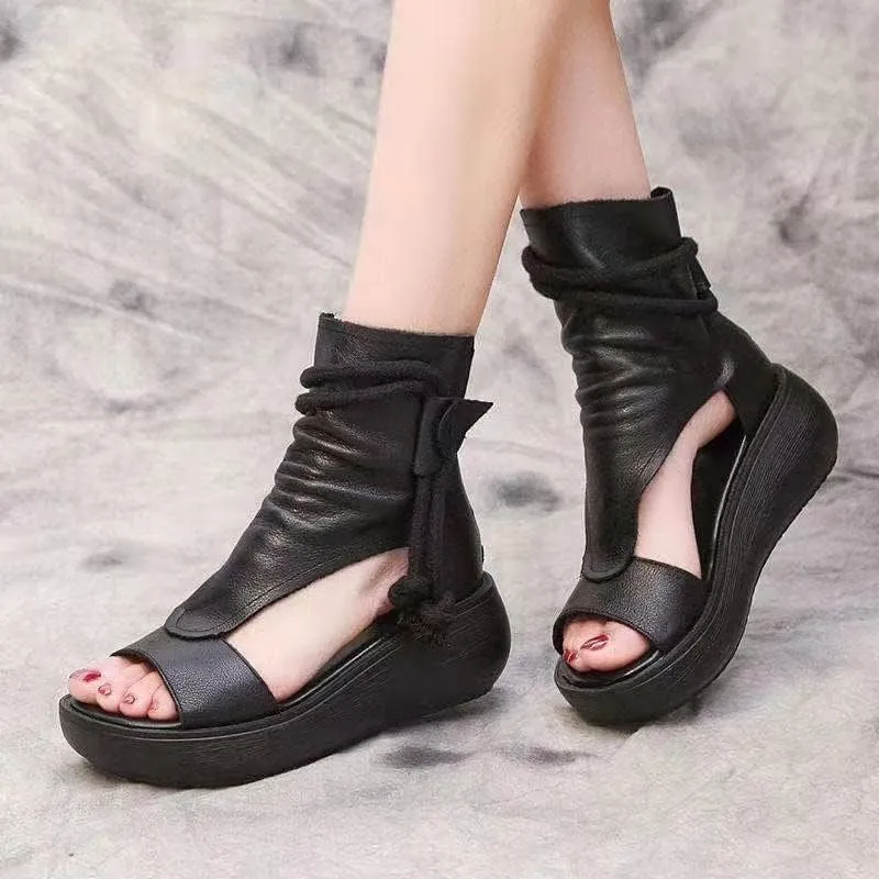 Women's Sandals Platform Outdoor Sandal Boots Wedge Bottom Fashion High Top Sandals Open Toe Boot