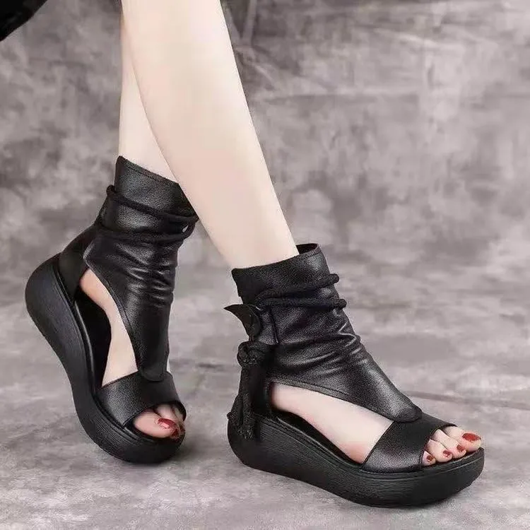 Women's Sandals Platform Outdoor Sandal Boots Wedge Bottom Fashion High Top Sandals Open Toe Boot