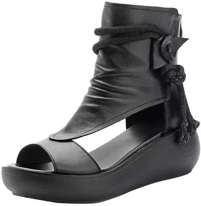 Women's Sandals Platform Outdoor Sandal Boots Wedge Bottom Fashion High Top Sandals Open Toe Boot