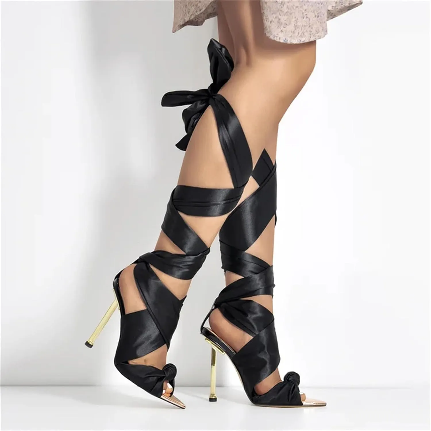 Women's Satin Knot Sandals - Gladiator Party Stiletto High Heels