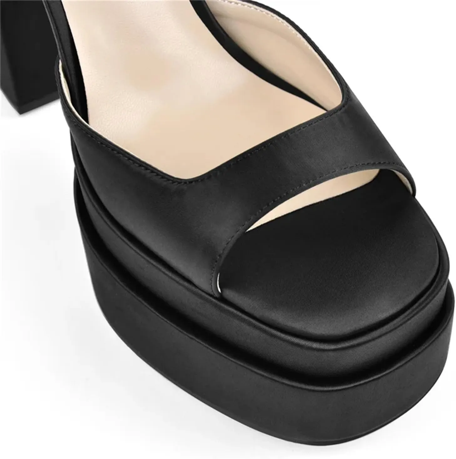 Women's Satin Platform Sandals - Round Toe Chunky Party Pumps