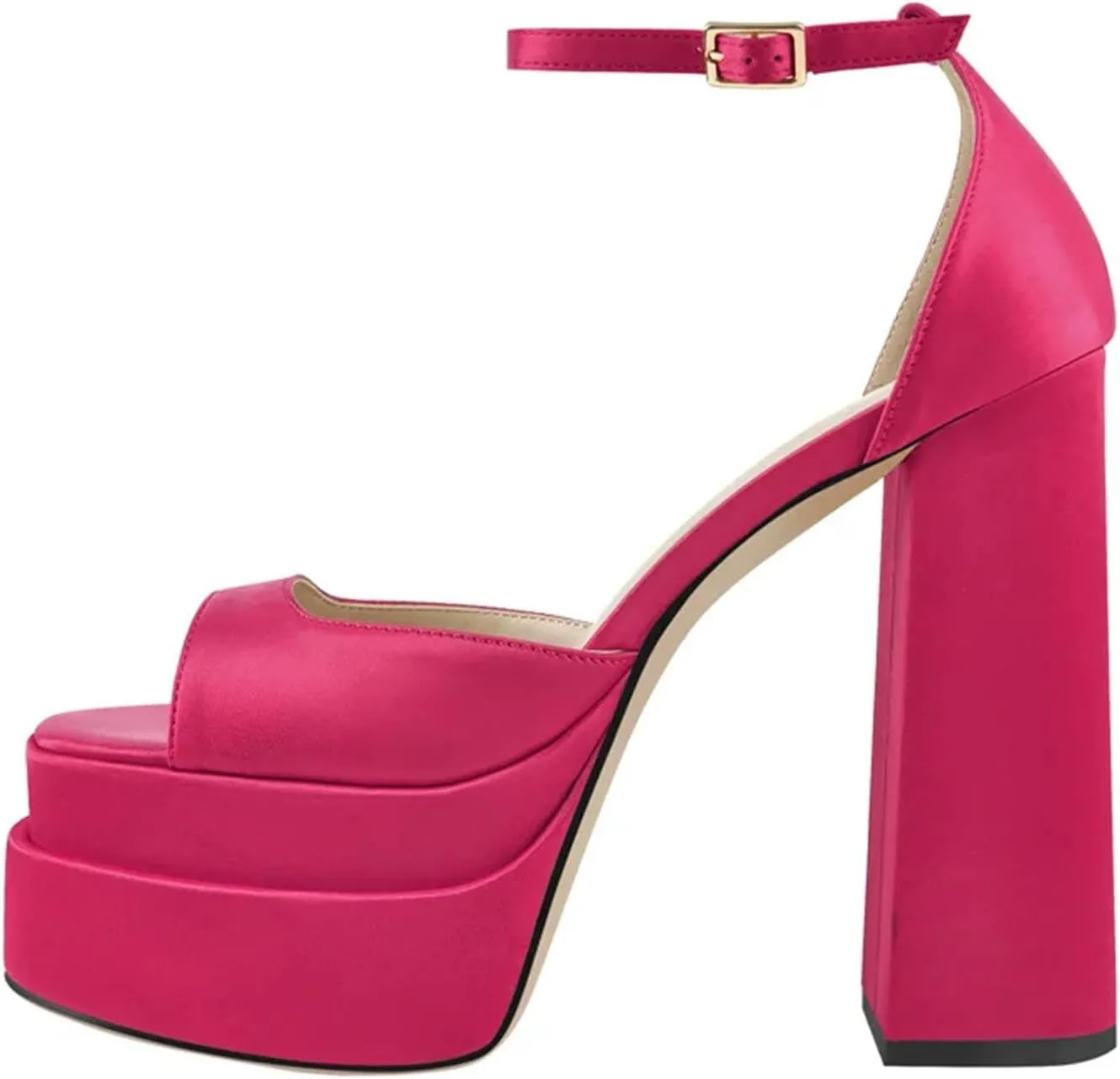 Women's Satin Platform Sandals - Round Toe Chunky Party Pumps