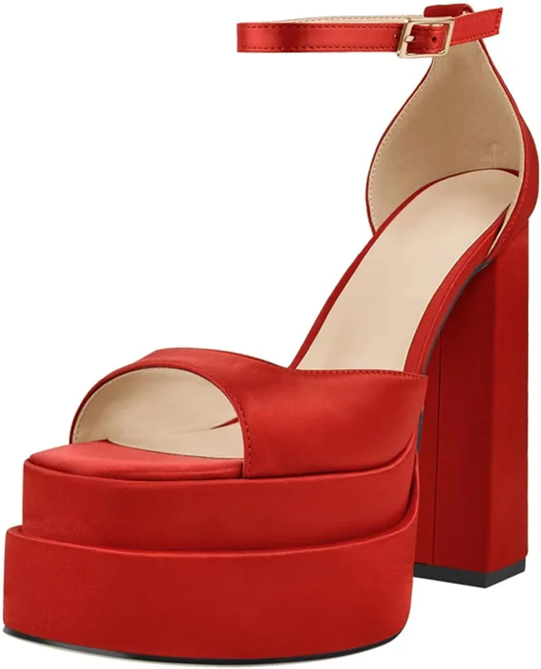 Women's Satin Platform Sandals - Round Toe Chunky Party Pumps