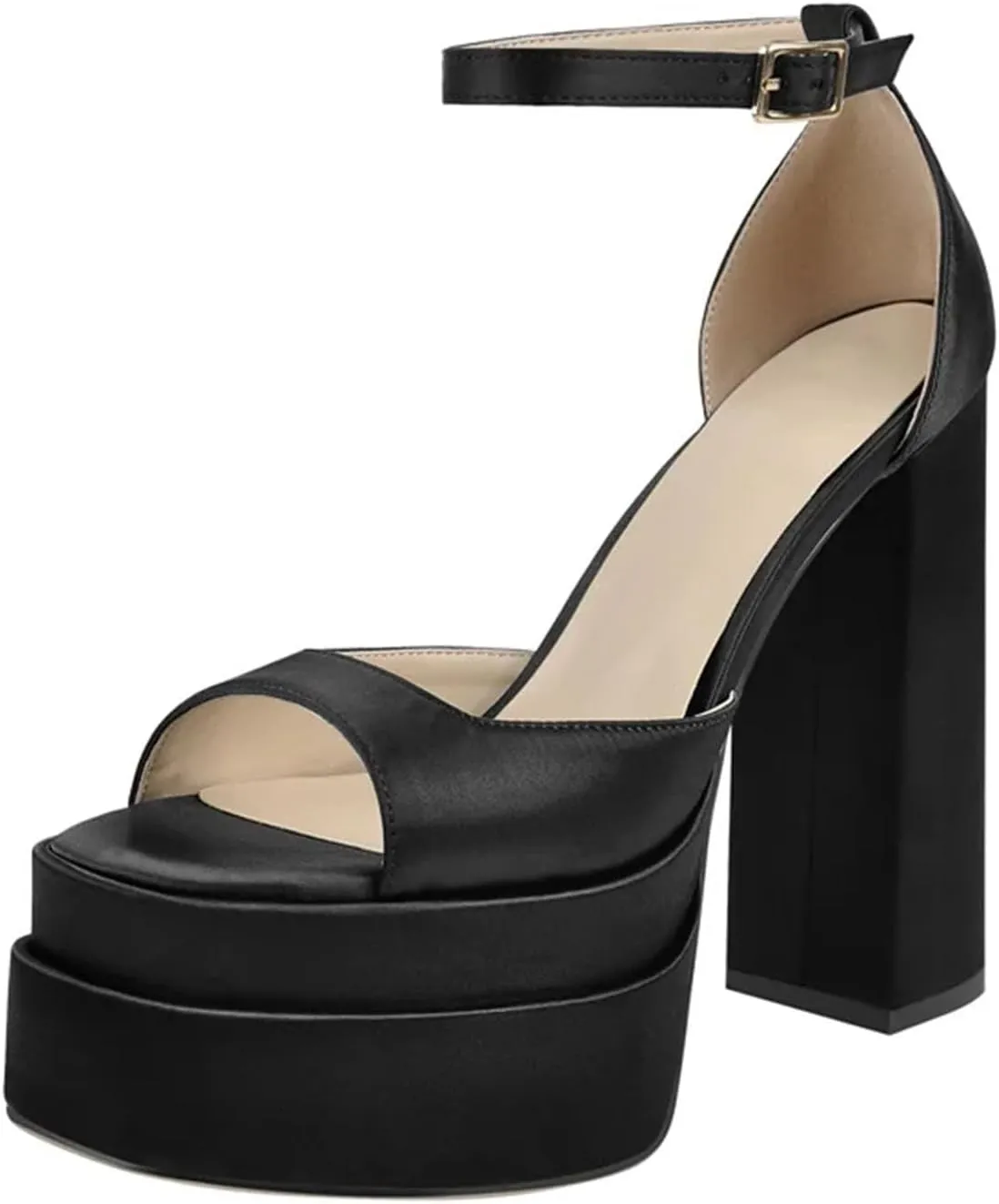 Women's Satin Platform Sandals - Round Toe Chunky Party Pumps