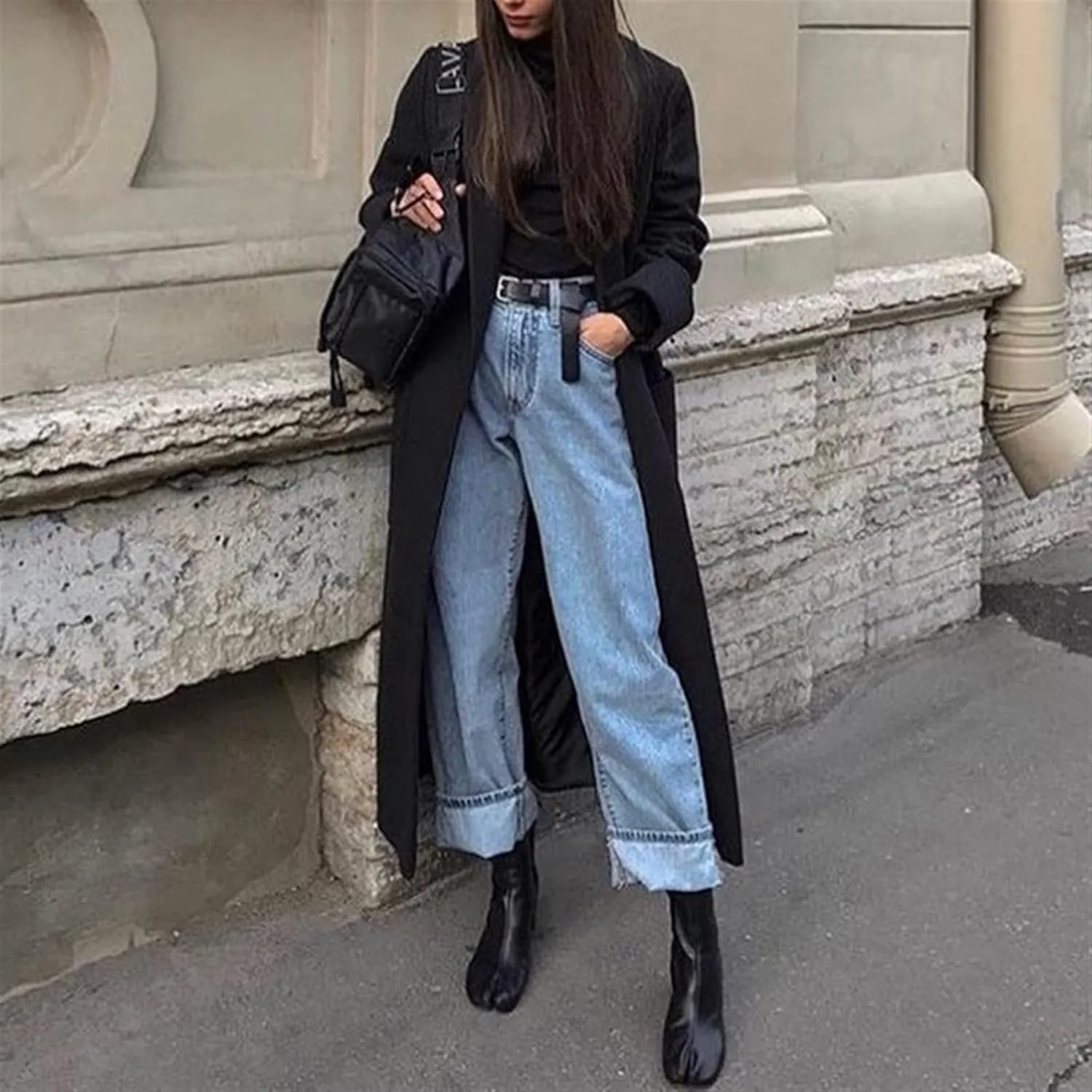 Women's shoes Brand Design Fashion Split Toe Women Chunky Round High Heels Women Boots Winter Tabi Shoes Short Boots