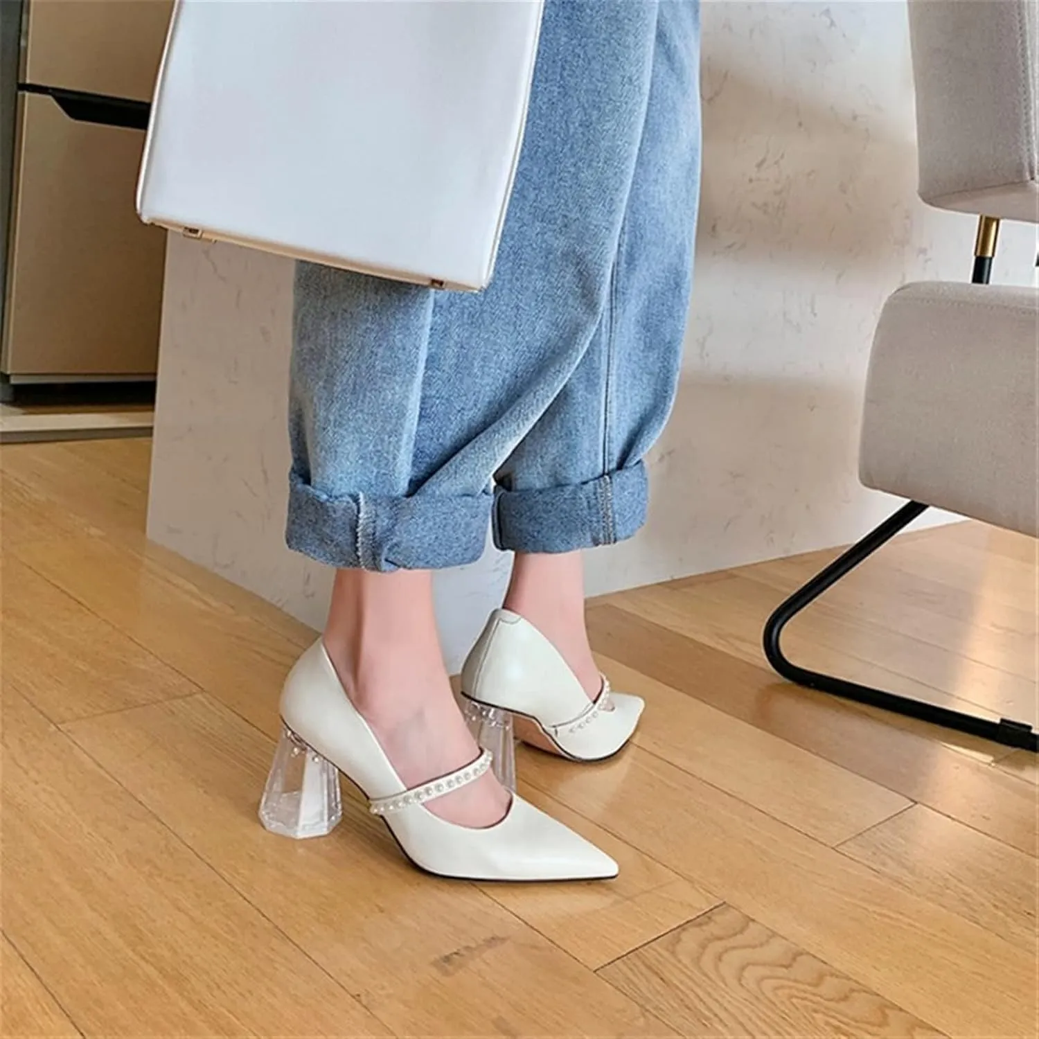 Womens Shoes Crystal High Heels Shoes Women Pointed Toe String Beads Real Pumps Lady Dress Evening