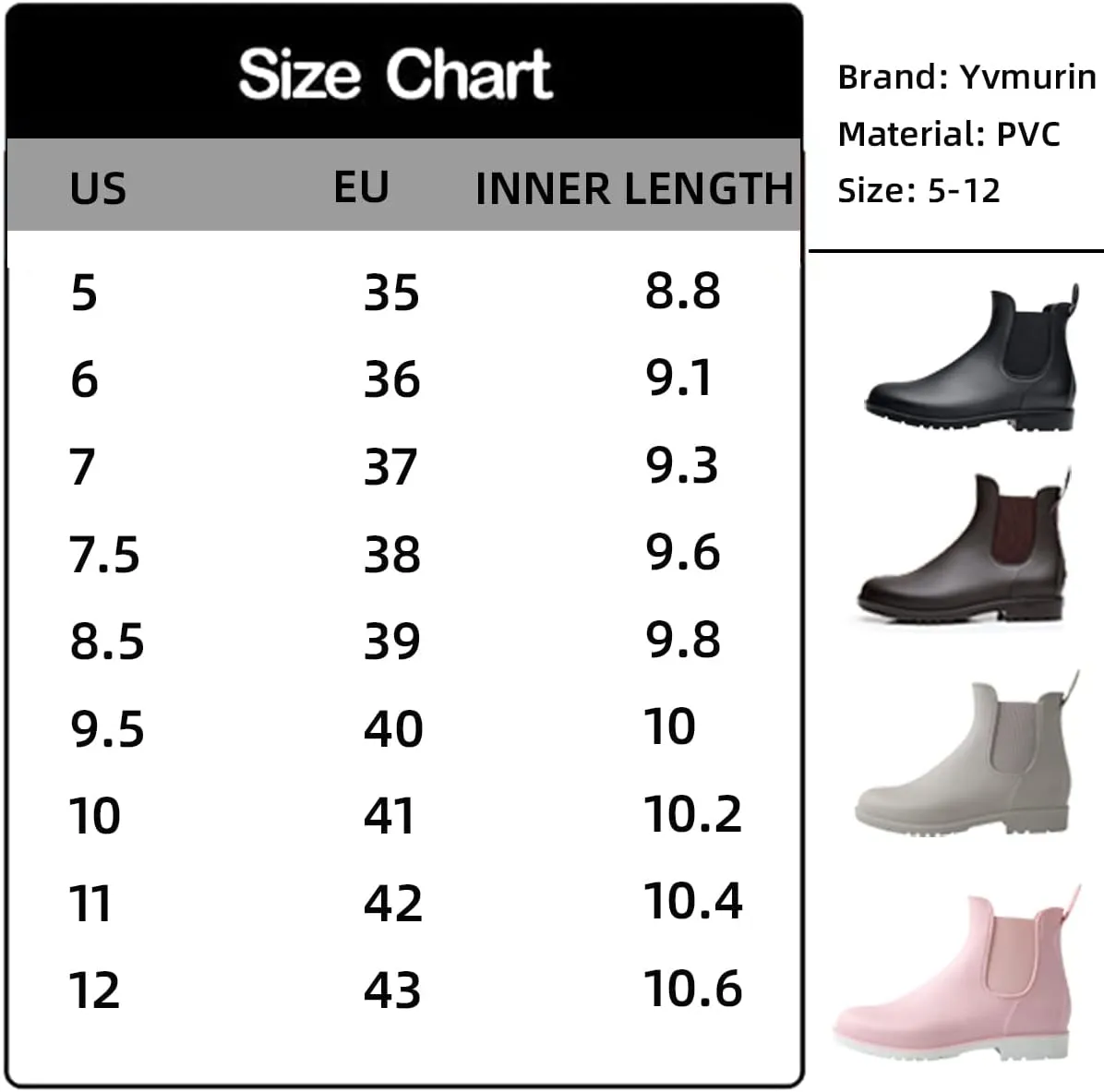 Women's Short Rain Boots Waterproof Anti Slip Rubber Ankle Chelsea Booties