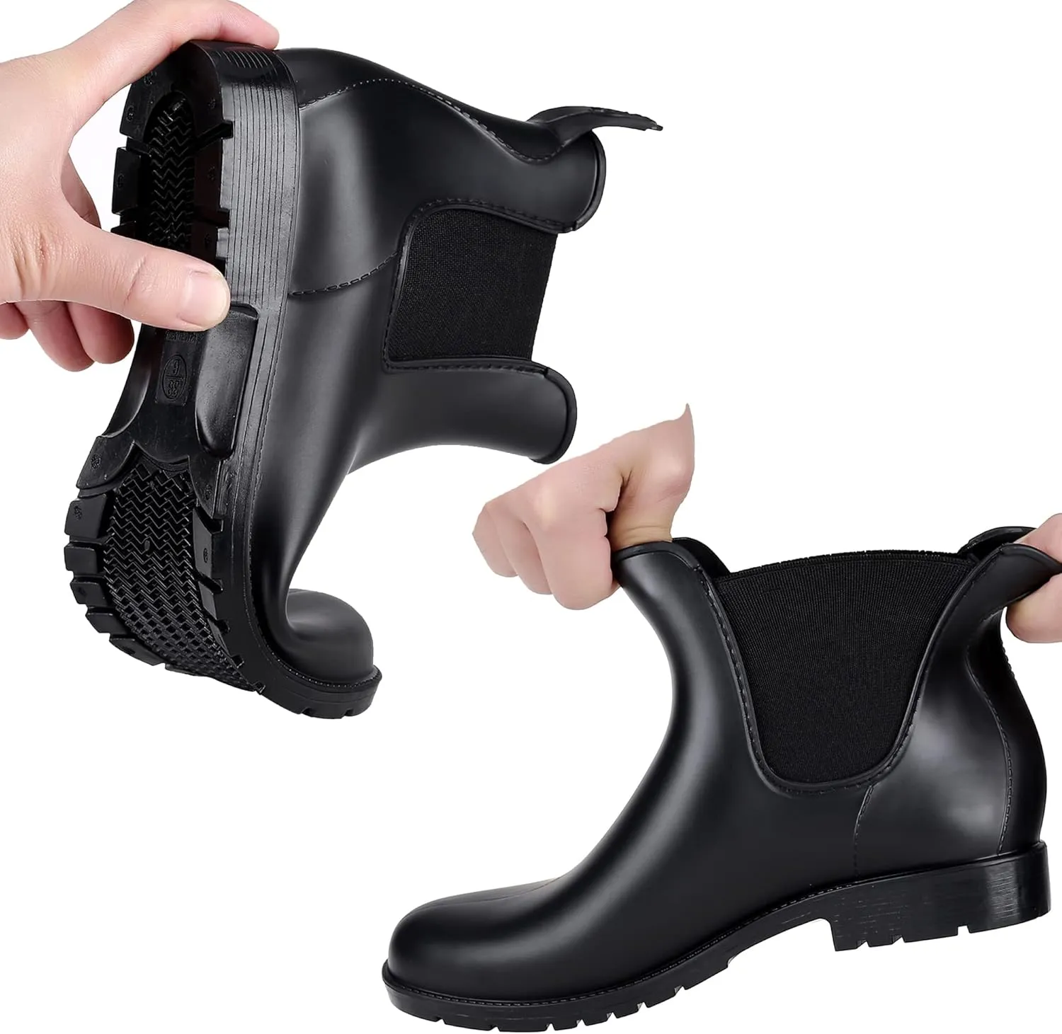 Women's Short Rain Boots Waterproof Anti Slip Rubber Ankle Chelsea Booties