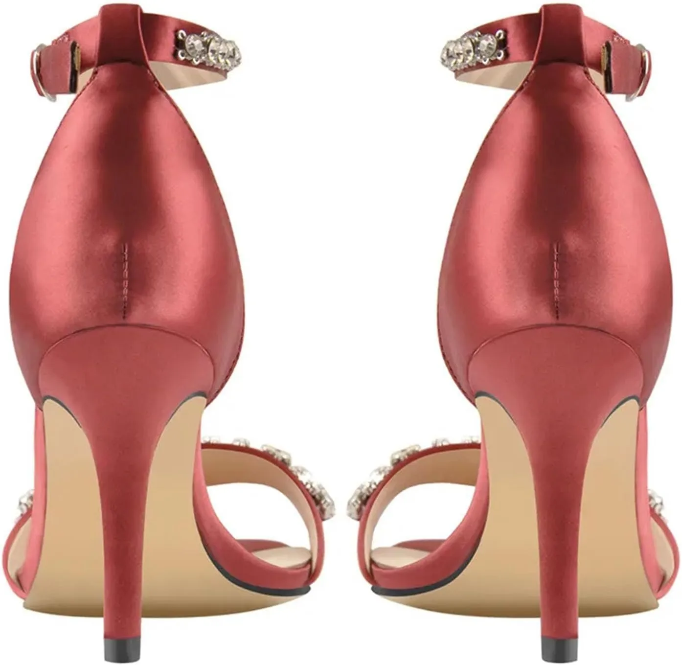 Women's Silk Bridal Sandals - Rhinestone Ankle Strap Wedding Pumps