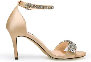 Women's Silk Bridal Sandals - Rhinestone Ankle Strap Wedding Pumps