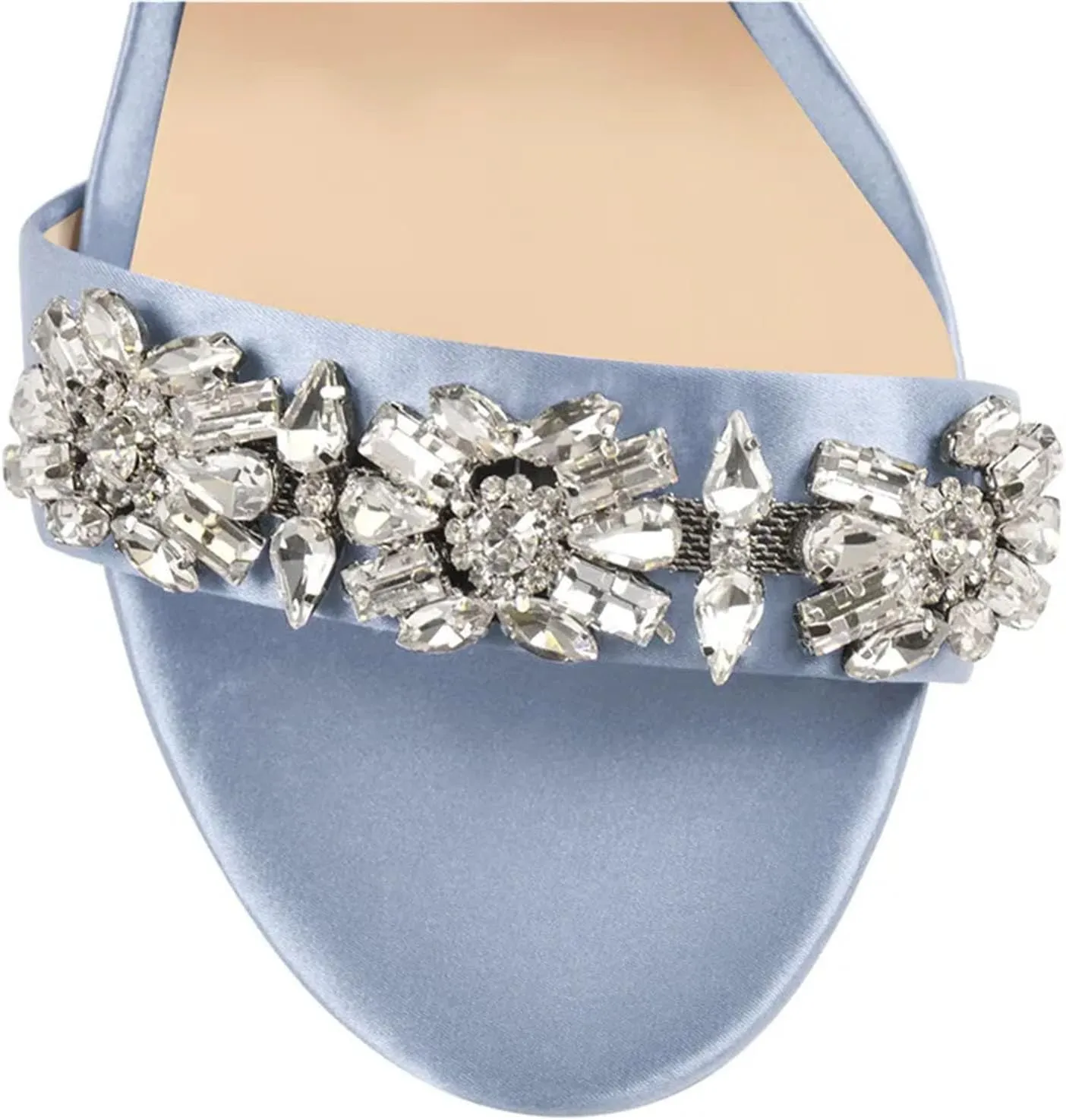 Women's Silk Bridal Sandals - Rhinestone Ankle Strap Wedding Pumps