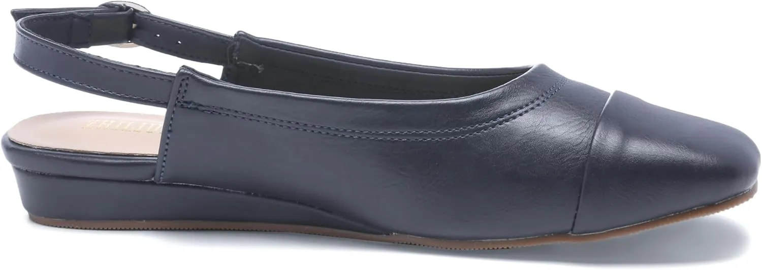 Women's Slingback Low Heel Pumps,Ladies Closed Square Toe Wedge Sandals Dressy Casual Trendy Comfortable Buckle Fancy Business Office Teacher Holiday Leather Shoe
