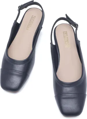 Women's Slingback Low Heel Pumps,Ladies Closed Square Toe Wedge Sandals Dressy Casual Trendy Comfortable Buckle Fancy Business Office Teacher Holiday Leather Shoe