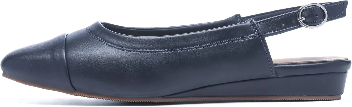 Women's Slingback Low Heel Pumps,Ladies Closed Square Toe Wedge Sandals Dressy Casual Trendy Comfortable Buckle Fancy Business Office Teacher Holiday Leather Shoe