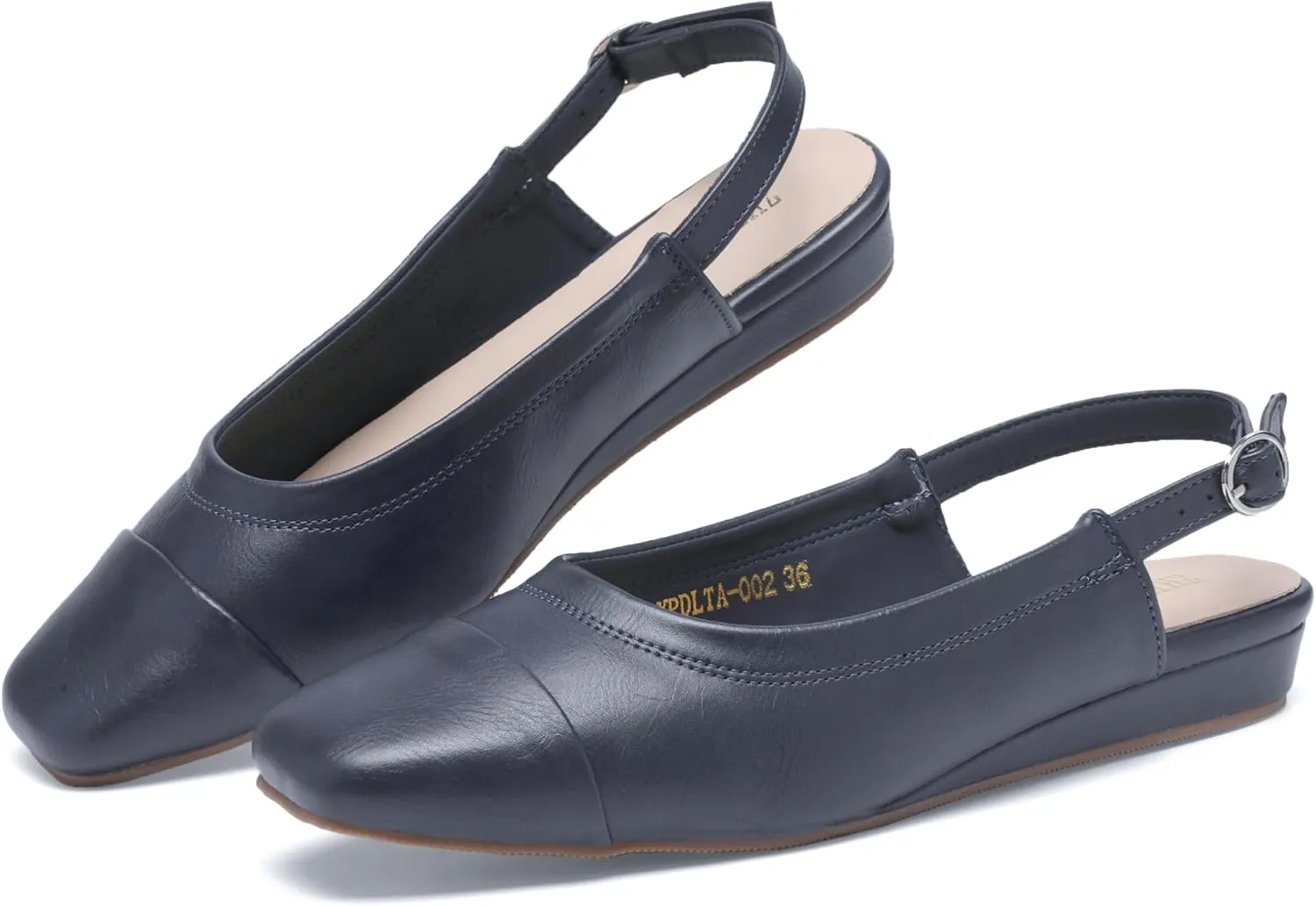 Women's Slingback Low Heel Pumps,Ladies Closed Square Toe Wedge Sandals Dressy Casual Trendy Comfortable Buckle Fancy Business Office Teacher Holiday Leather Shoe