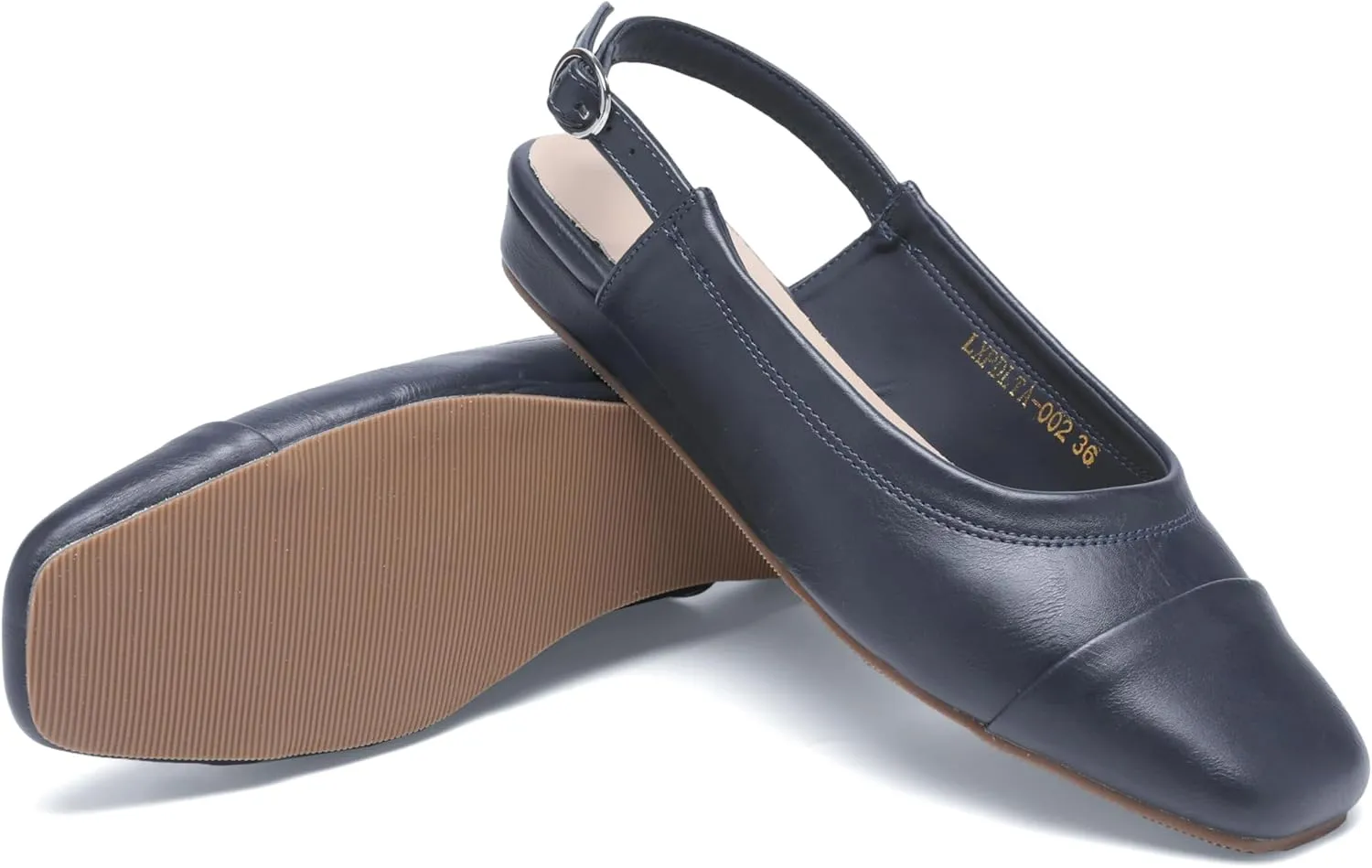Women's Slingback Low Heel Pumps,Ladies Closed Square Toe Wedge Sandals Dressy Casual Trendy Comfortable Buckle Fancy Business Office Teacher Holiday Leather Shoe