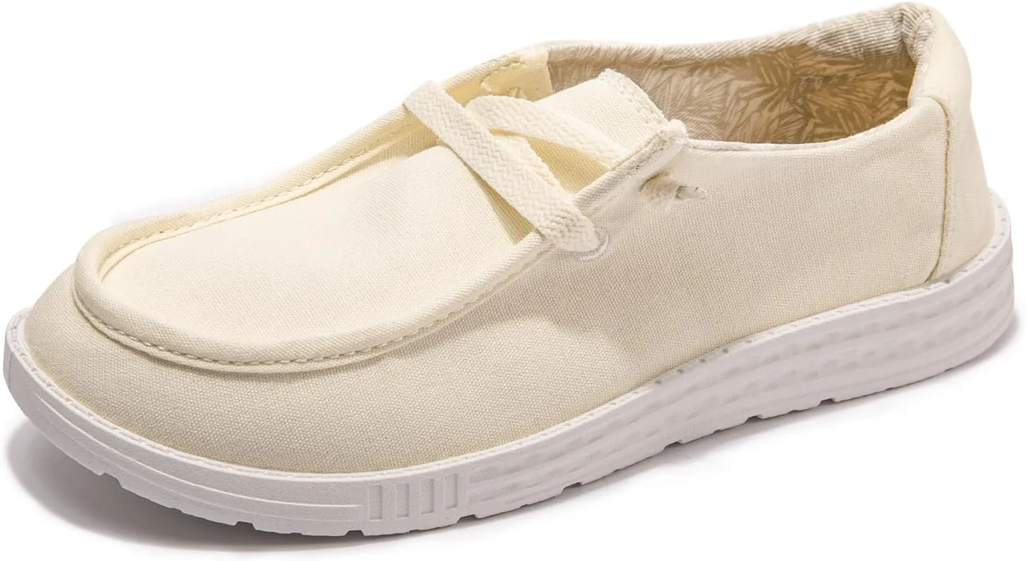 Women's Slip On Canvas Loafers - Breathable Low Top Casual Sneakers for Walking, Outdoor & Travel - Anti-Slip Comfort Shoes with Lightweight EVA Sole