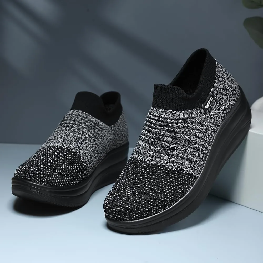 Women's Slip-on Walking Shoes Mesh Breathe Air Cushion Sock Sneakers for Women Ladys Fashion Platform Lightweight Loafers Non-Slip Nursing Work Shoe