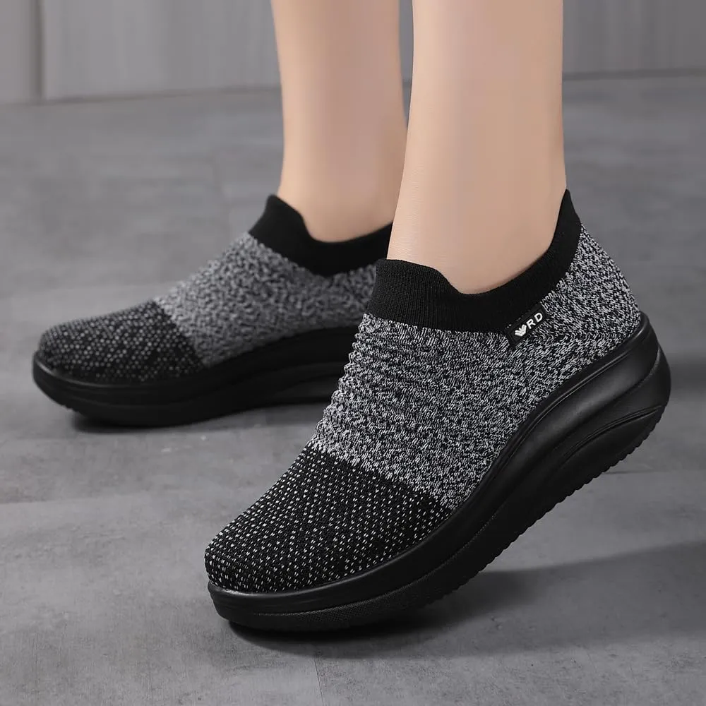 Women's Slip-on Walking Shoes Mesh Breathe Air Cushion Sock Sneakers for Women Ladys Fashion Platform Lightweight Loafers Non-Slip Nursing Work Shoe