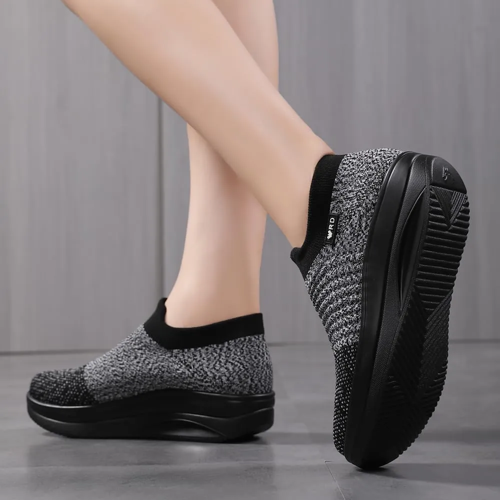 Women's Slip-on Walking Shoes Mesh Breathe Air Cushion Sock Sneakers for Women Ladys Fashion Platform Lightweight Loafers Non-Slip Nursing Work Shoe