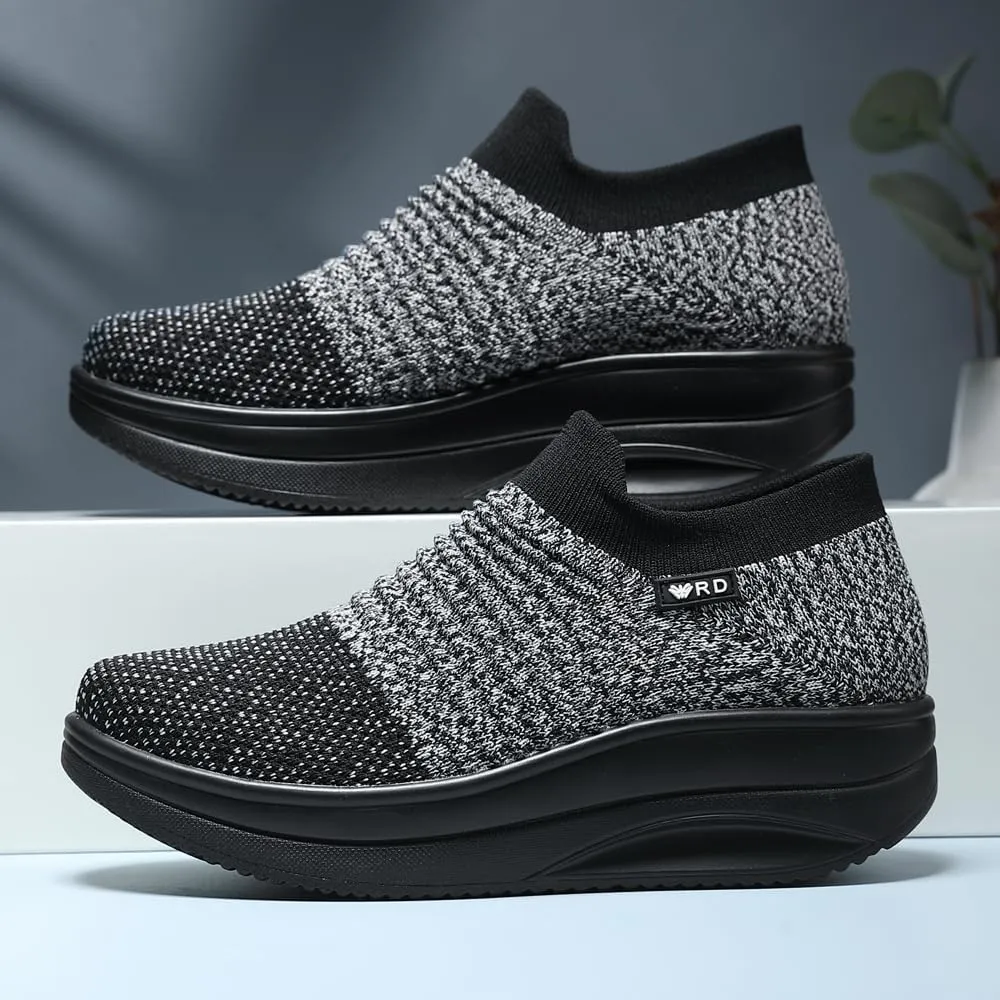 Women's Slip-on Walking Shoes Mesh Breathe Air Cushion Sock Sneakers for Women Ladys Fashion Platform Lightweight Loafers Non-Slip Nursing Work Shoe
