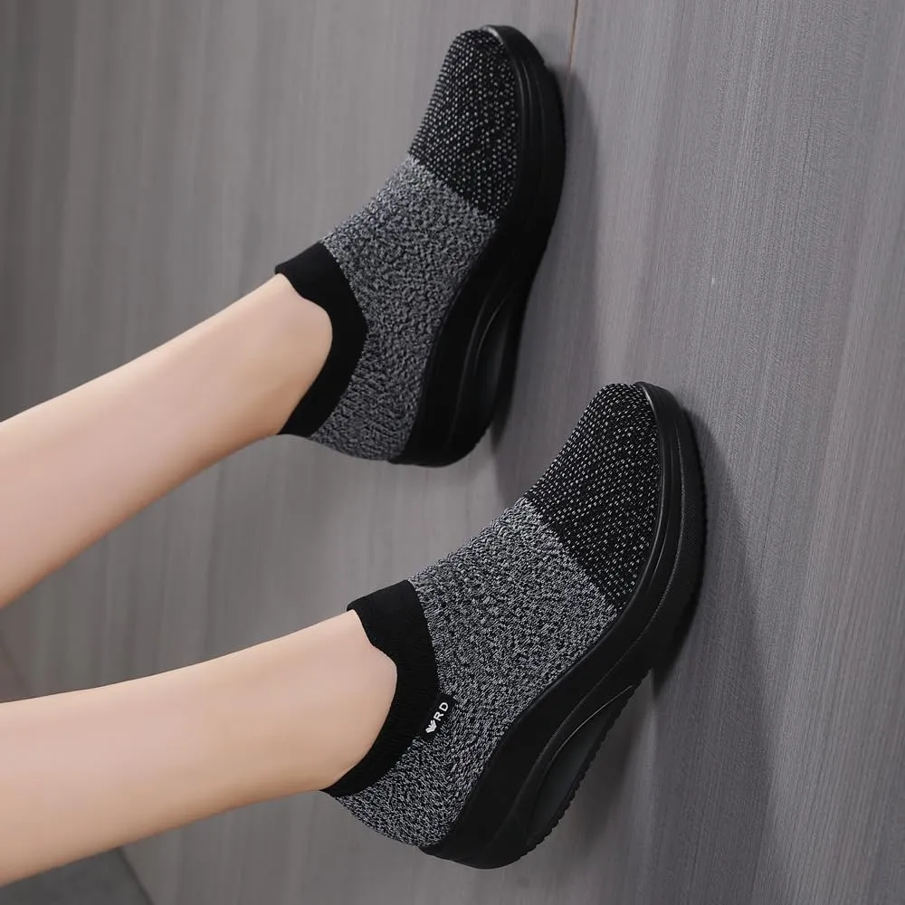 Women's Slip-on Walking Shoes Mesh Breathe Air Cushion Sock Sneakers for Women Ladys Fashion Platform Lightweight Loafers Non-Slip Nursing Work Shoe