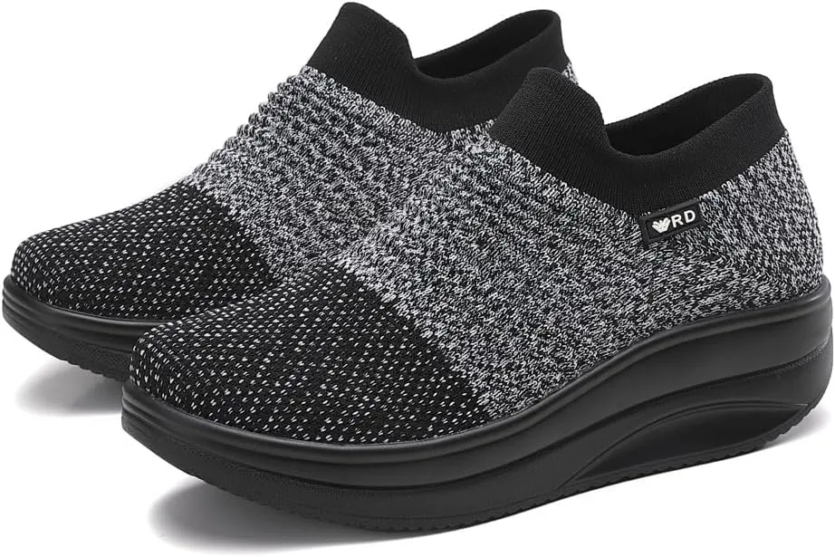 Women's Slip-on Walking Shoes Mesh Breathe Air Cushion Sock Sneakers for Women Ladys Fashion Platform Lightweight Loafers Non-Slip Nursing Work Shoe