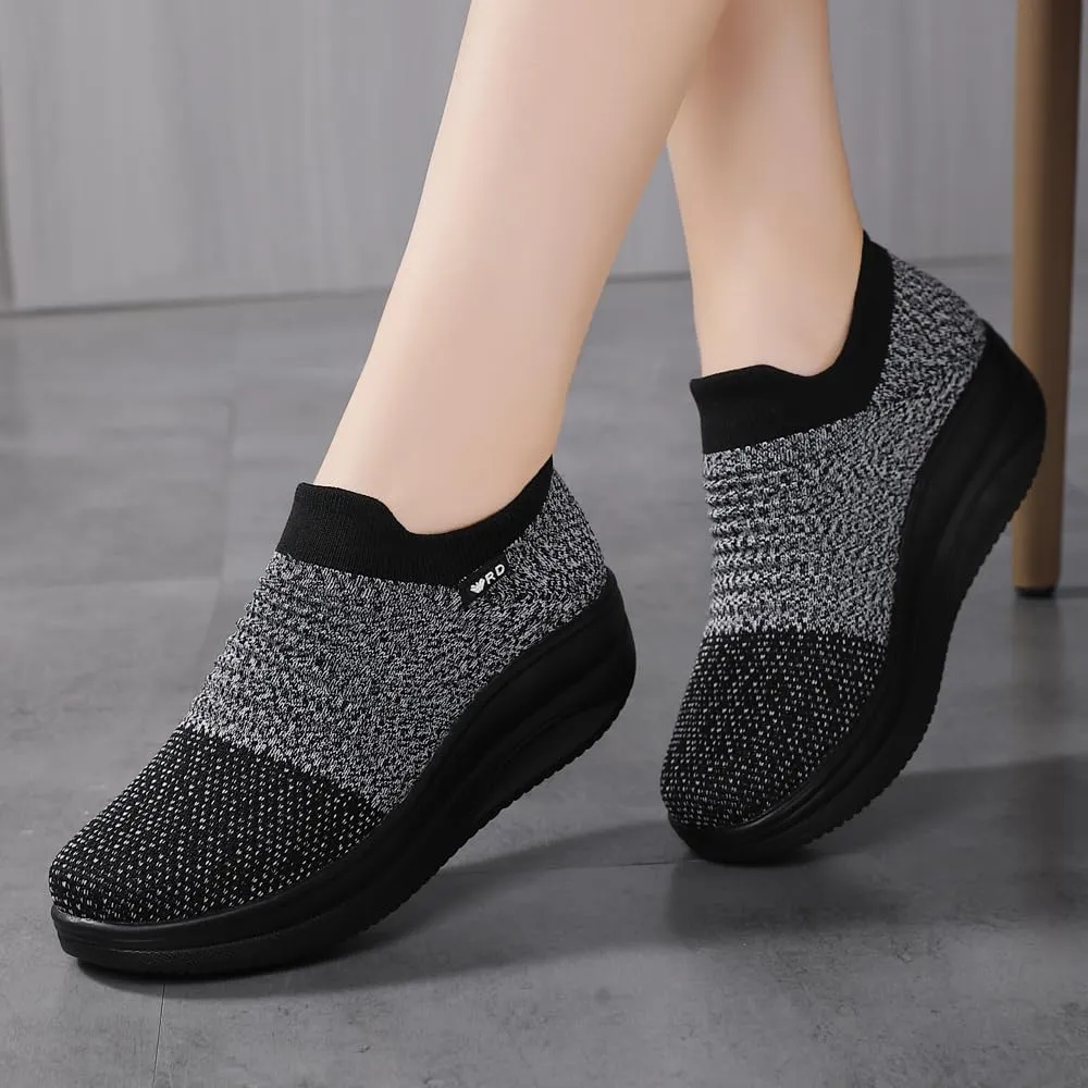 Women's Slip-on Walking Shoes Mesh Breathe Air Cushion Sock Sneakers for Women Ladys Fashion Platform Lightweight Loafers Non-Slip Nursing Work Shoe