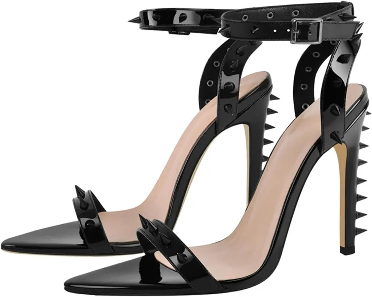 Women's Spiked Stiletto Sandals - Open Toe Buckle Ankle Strap Heels