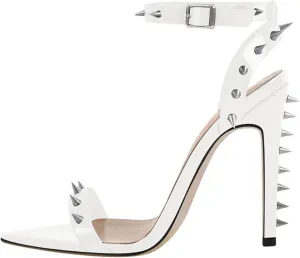Women's Spiked Stiletto Sandals - Open Toe Buckle Ankle Strap Heels