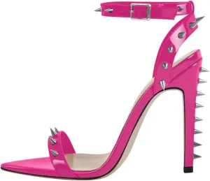 Women's Spiked Stiletto Sandals - Open Toe Buckle Ankle Strap Heels