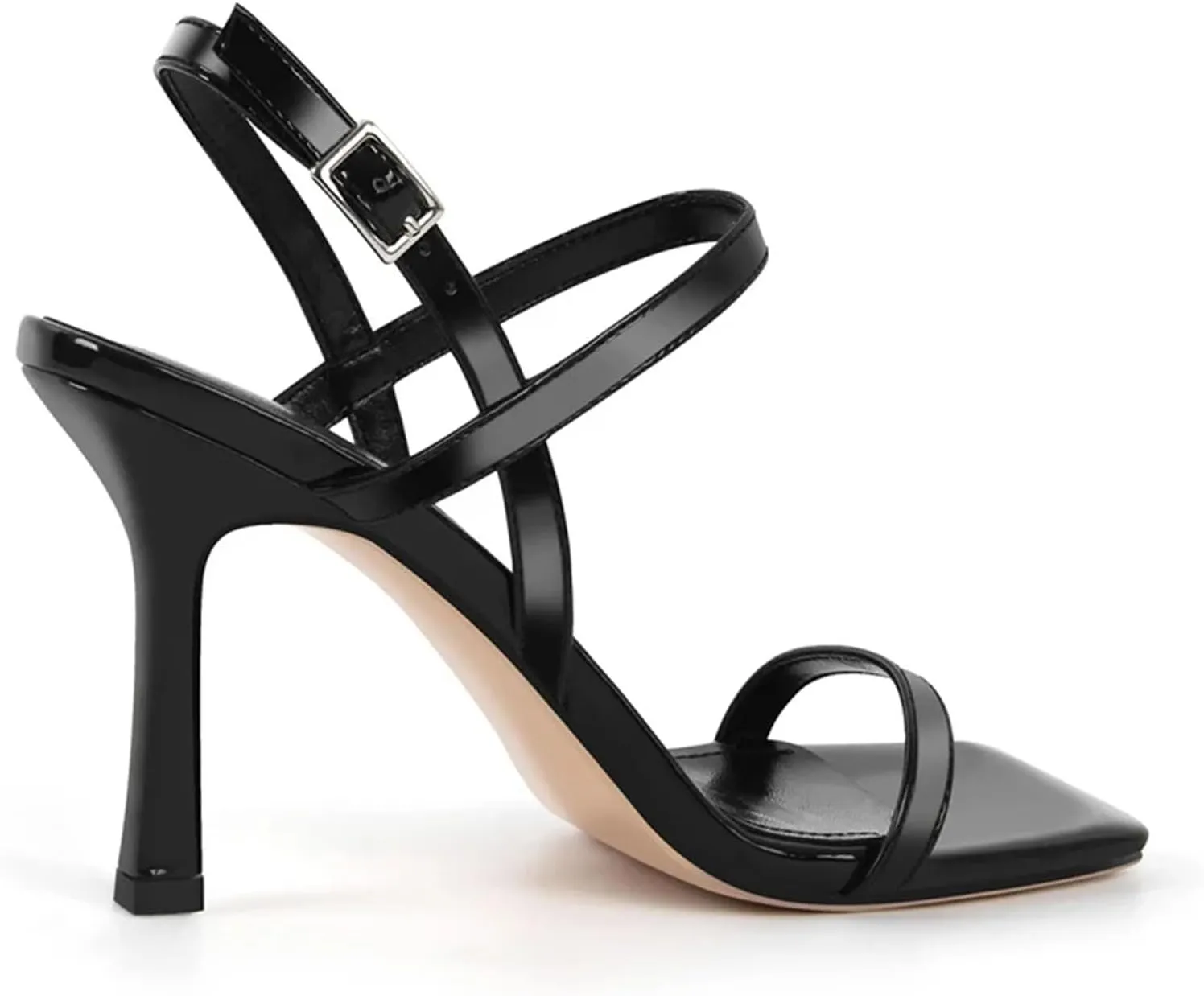Women's Square Toe Ankle Strap Sandals - Slingback Cross-Strap 9.5cm Heel Open Toe