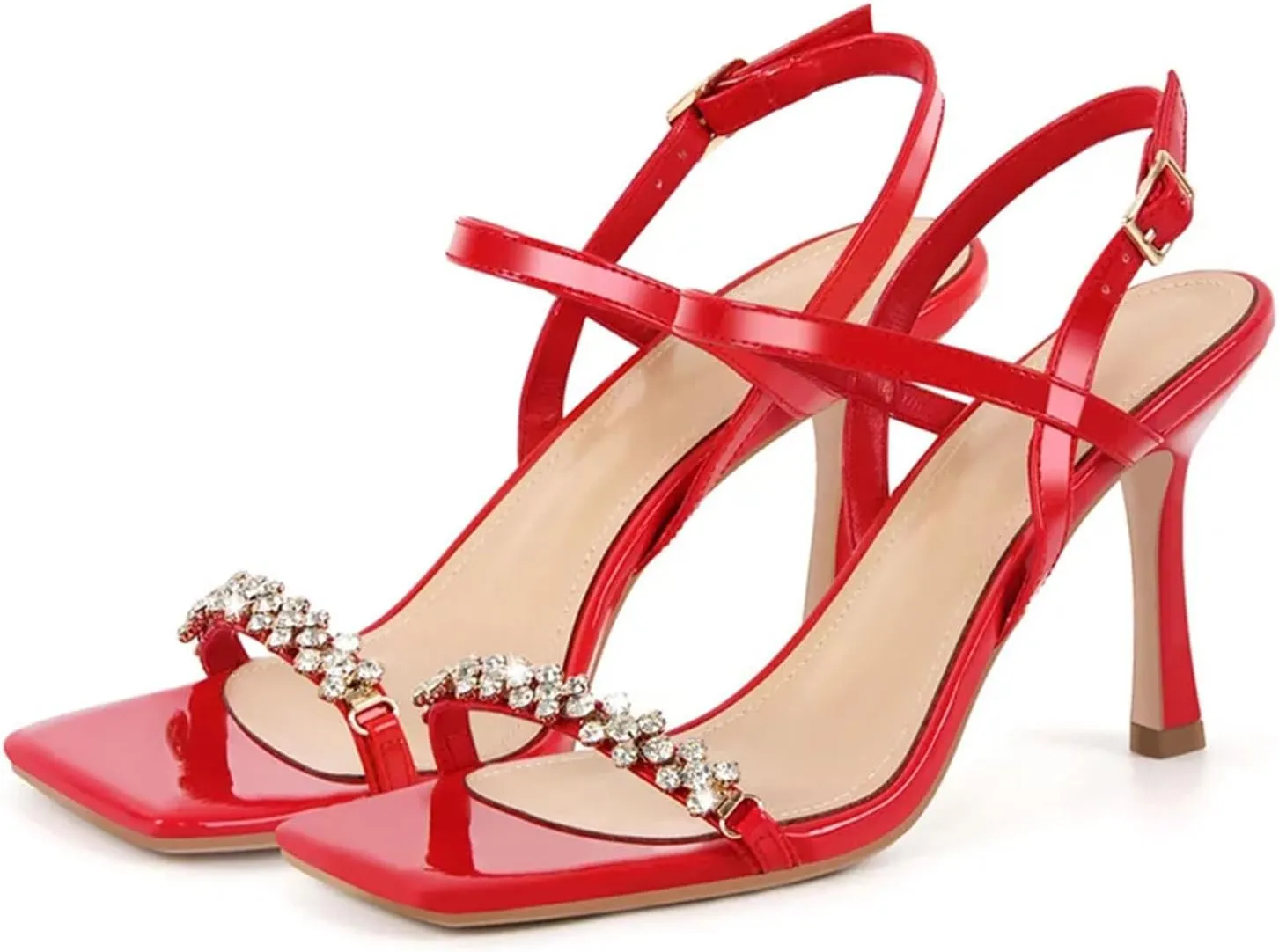 Women's Square Toe Ankle Strap Sandals - Slingback Cross-Strap 9.5cm Heel Open Toe