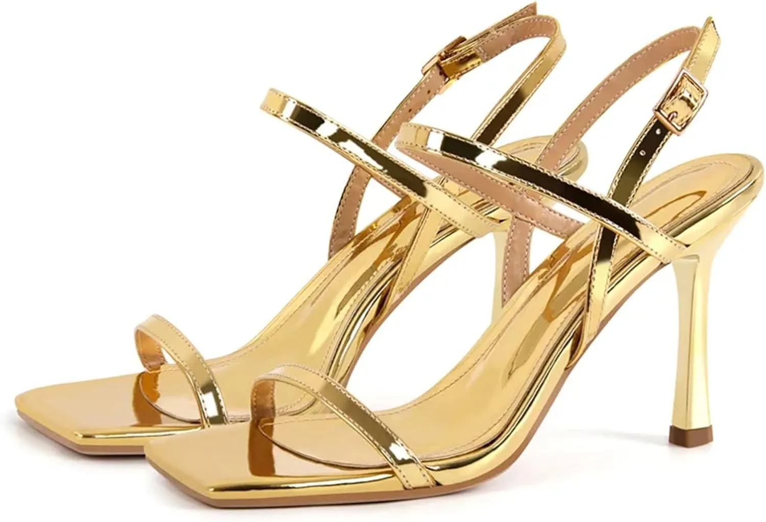 Women's Square Toe Ankle Strap Sandals - Slingback Cross-Strap 9.5cm Heel Open Toe