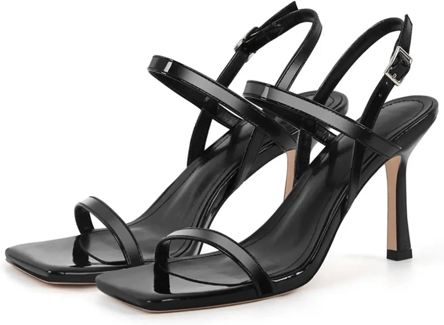Women's Square Toe Ankle Strap Sandals - Slingback Cross-Strap 9.5cm Heel Open Toe