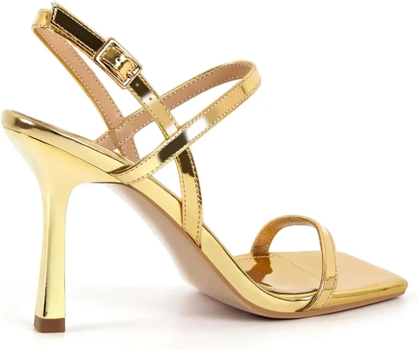 Women's Square Toe Ankle Strap Sandals - Slingback Cross-Strap 9.5cm Heel Open Toe